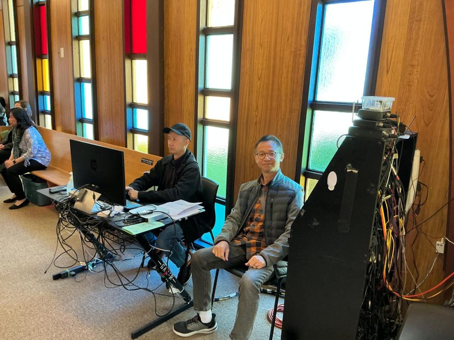 Brothers running the AV control station