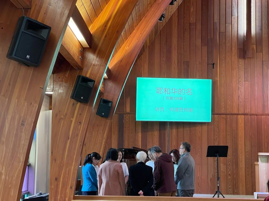 Praying together before worship