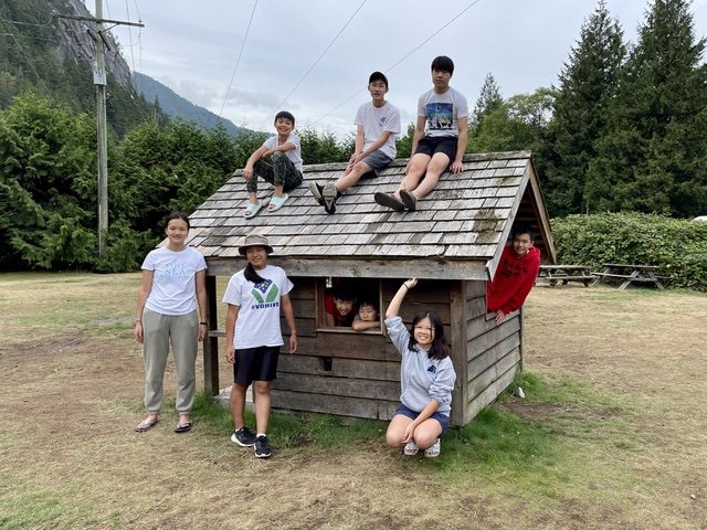 Having fun together at the camp cabin